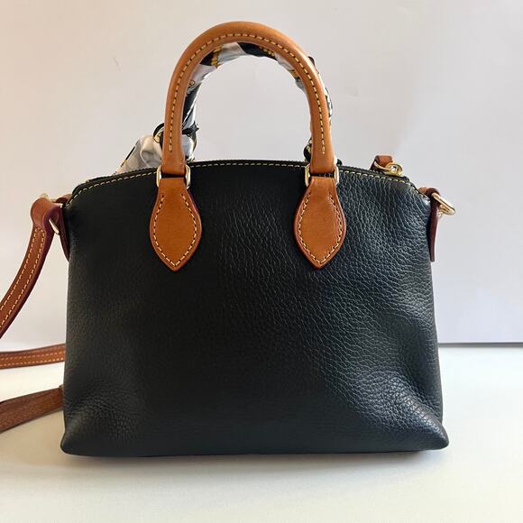 DOONEY & BOURKE Dillen Satchel, Black and Brown Leather Crossbody, + Bag Scarf! - Picture 13 of 15